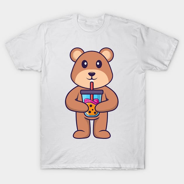 Cute squirrel Drinking Boba milk tea. T-Shirt by kolega